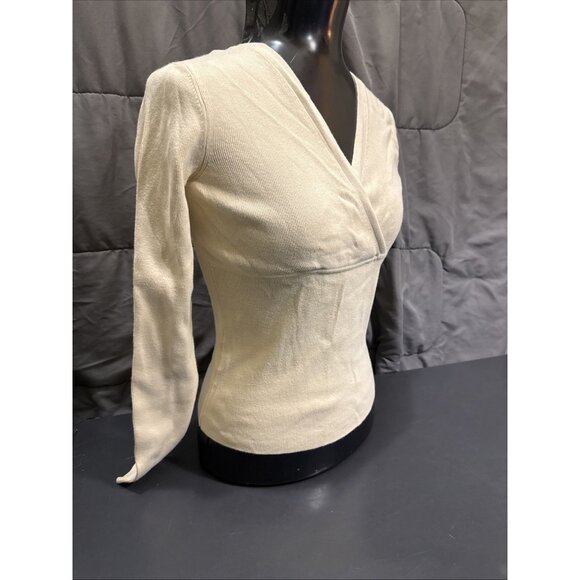 Ann Taylor LOFT Women XS Top Faux Wrap Long Sleeve Pullover Beige 100% Cotton - Picture 9 of 15